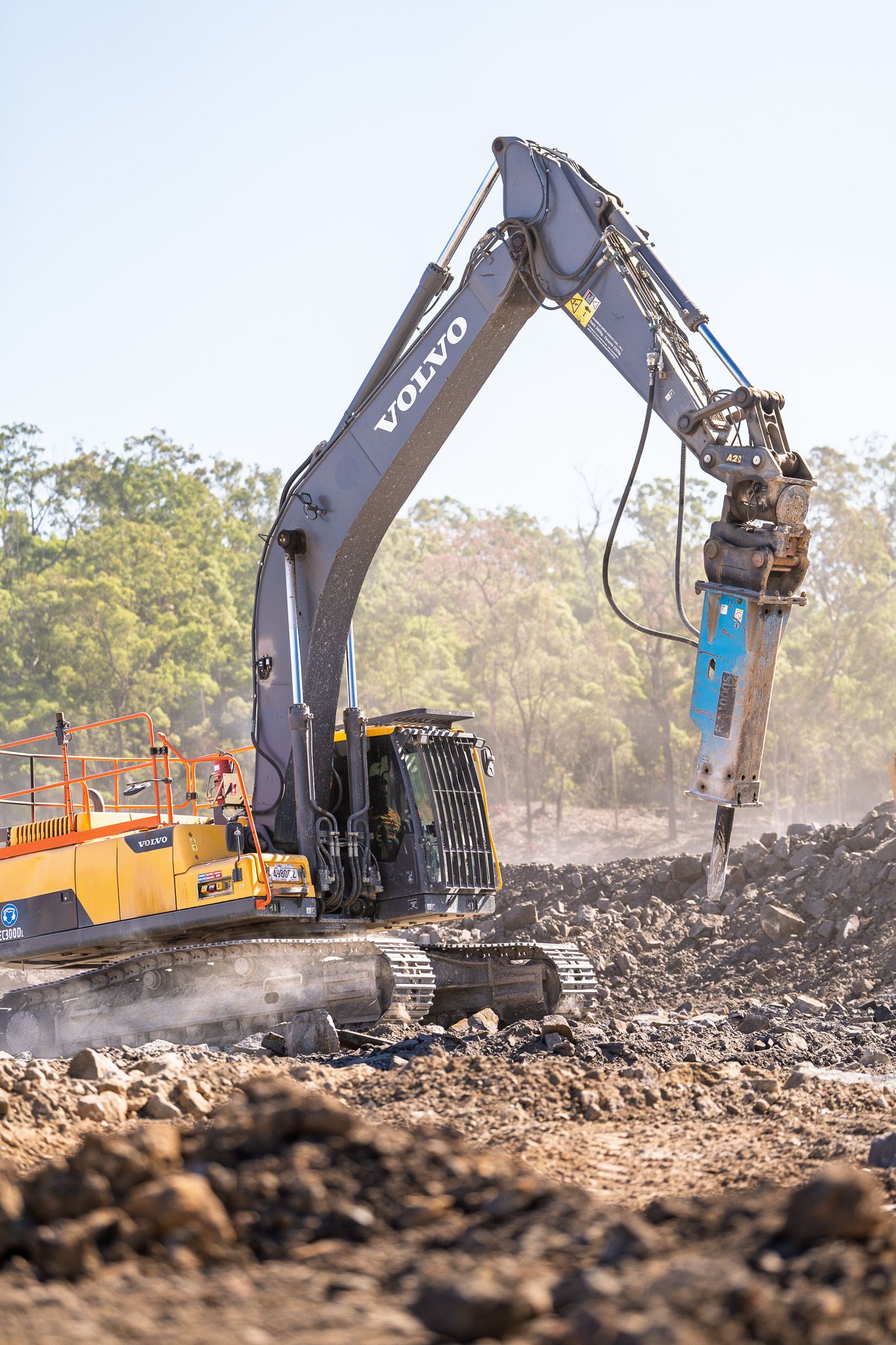 Volvo excavator with rock breaker